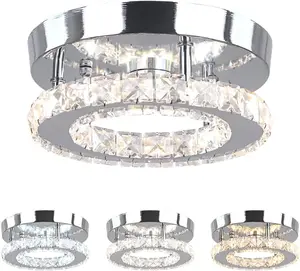 Modern Round K9 Crystal LED Ceiling Light Surface Mounted Small Chandelier Remote Control Crystal Pendant Lamps Home Decor Bedroom Lighting QH-MC003