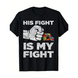 Autism Awareness Summer T-Shirt, 100% Cotton Round Neck T-Shirt Short Sleeve, Women Men Family T-Shirt, Funny Gift T-Shirt, Regular Fit Comfortable Stretch Fabric All-Season Wear Cotton T-Shirts