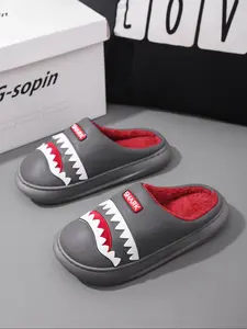 Men's Shark Winter Cotton Slippers, Thick Sole Warm Indoor Home Shoes, Funny Design, Couples' Cozy Footwear, Comfortable House Slides, Fashionable Slippers, Thick Bottom Slippers