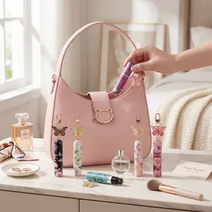 Refillable Mini Perfume Atomizer Cute Butterfly Keychain Travel Spray Bottle Leak-Proof Portable Perfume Container for Purse Pocket & Travel Floral Design Viral Beauty Accessory