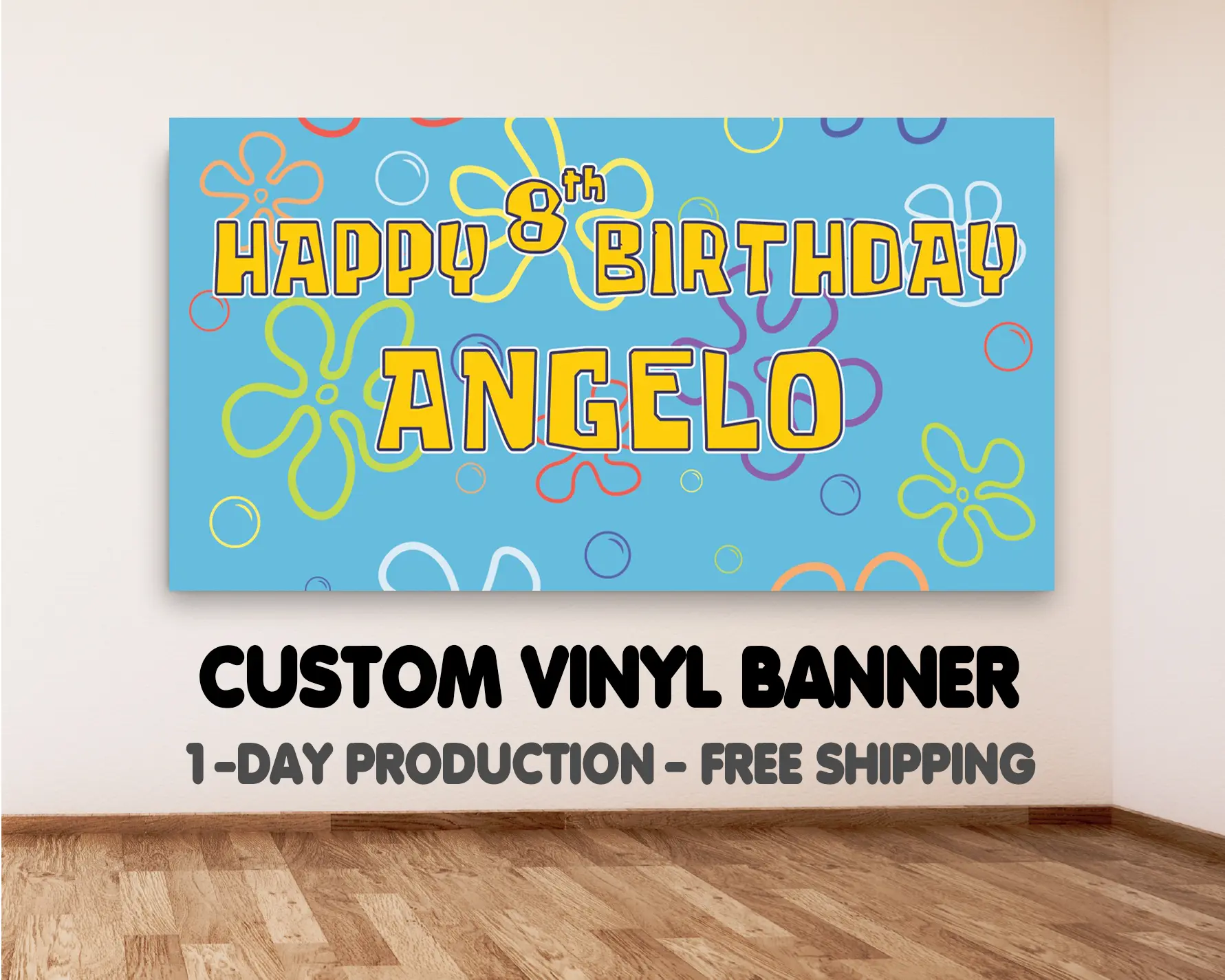 Spongebob Inspired Birthday Banner, Spongebob Birthday Banner, Spongebob Personalized Birthday Banner Backdrop