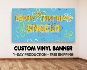 Spongebob Inspired Birthday Banner, Spongebob Birthday Banner, Spongebob Personalized Birthday Banner Backdrop