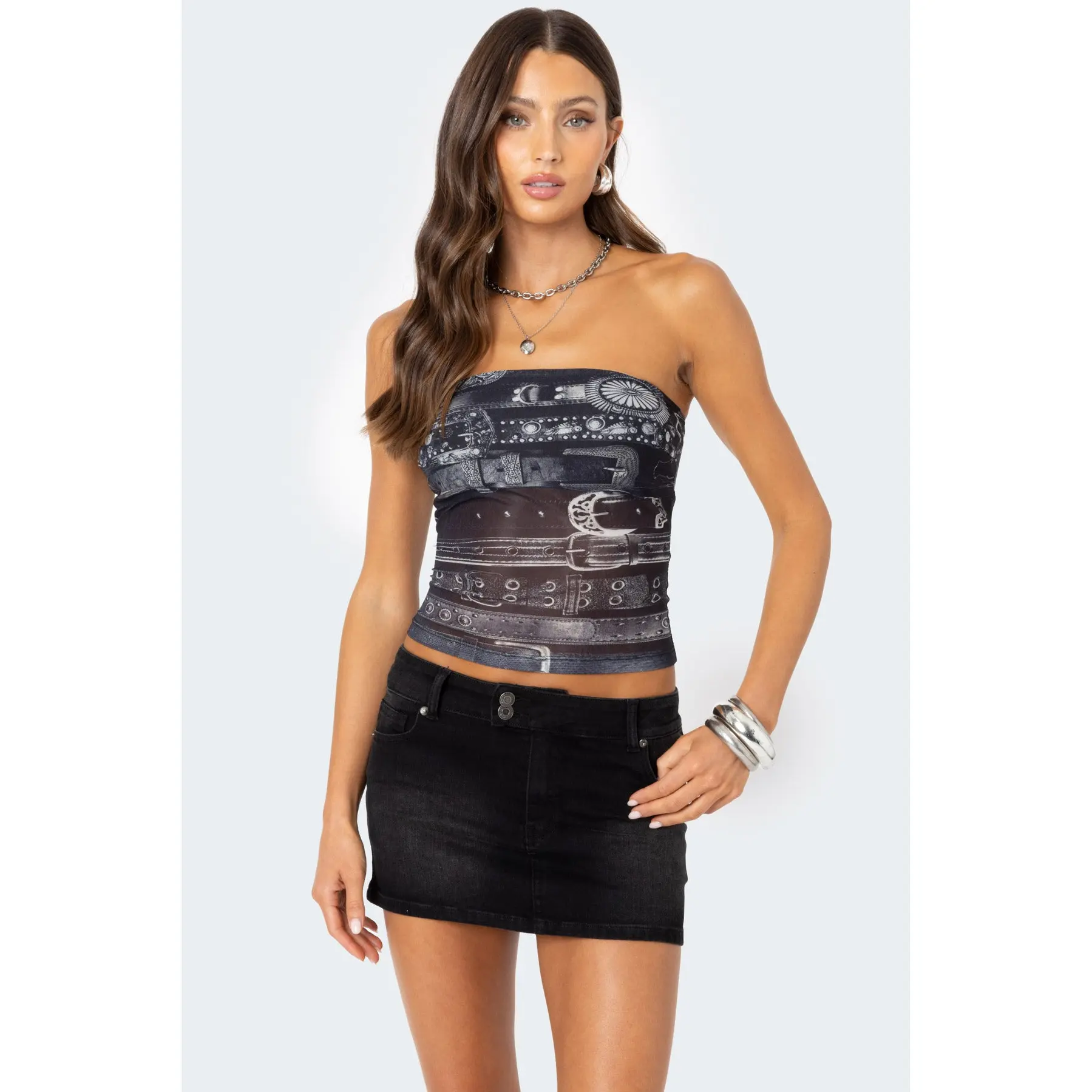 Layered Belt Mesh Tube Top - TikTok Shop