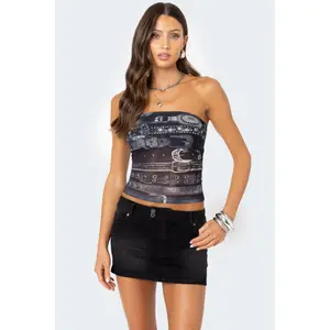 Layered Belt Mesh Tube Top