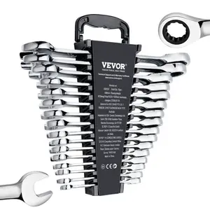 Combination Wrench Set, 16-Piece Ratcheting Wrench Set with Organizer Rack, Cr-V Steel Wrench Set Metric 8 mm to 24 mm, Ideal for General Household, Garage, Workshop, Auto Repairs, Emergency