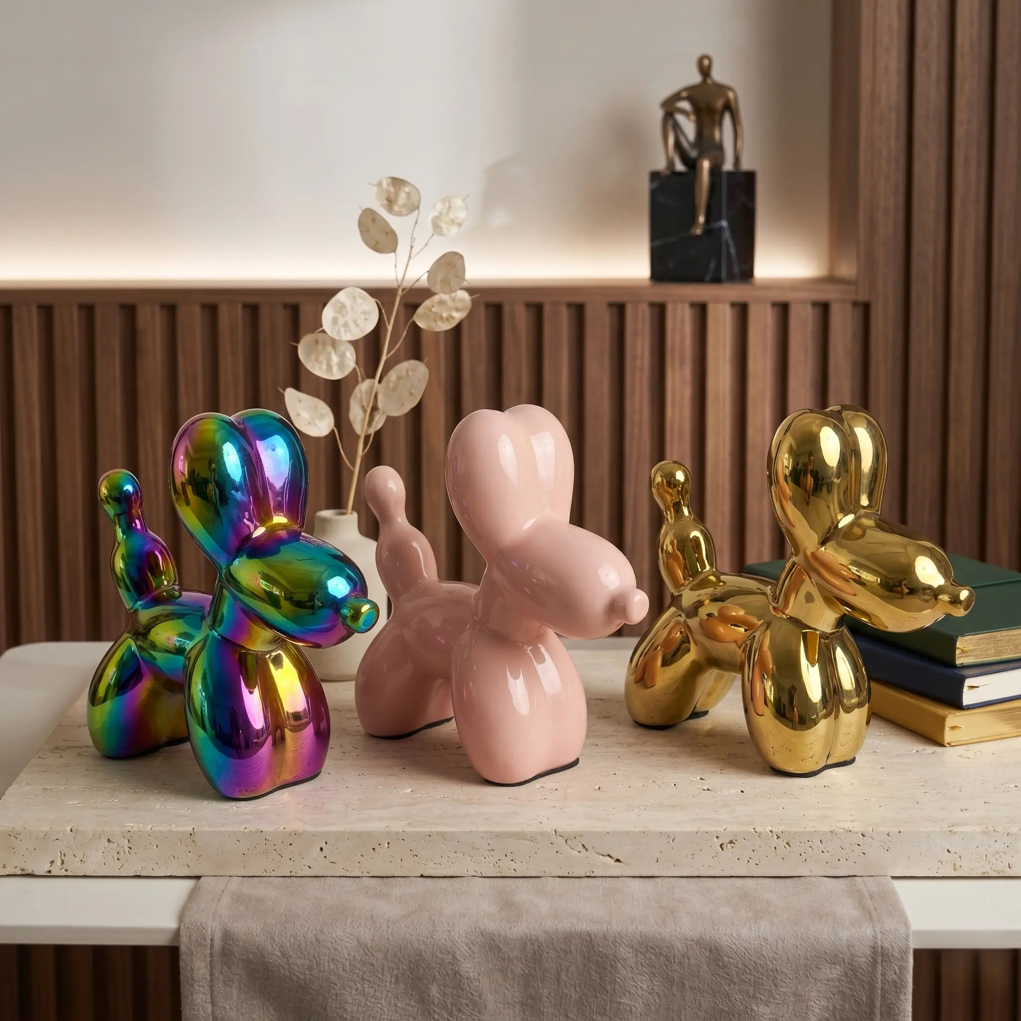 Cute Balloon Dog Ceramic Decor, creative animal，animal art， fun desk decor，office desk ornament，Aesthetic Desk Statue Modern Home Decoration, Glossy Animal Figurine Gift for Women Room Decor，erfect decorative gift