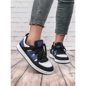 Women's Fashion Colorblock Patchwork Lace Up Low Top Sneakers, Casual Comfortable Breathable Sports Shoes, Female All-match Round Toe Shoes for Daily Wear