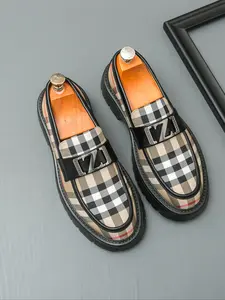 Men's Formal Thick Sole Casual Fashion Plaid Loafers, Stylish Comfortable Business Shoes, Perfect for Office and Daily Wear, Slip On Shoes