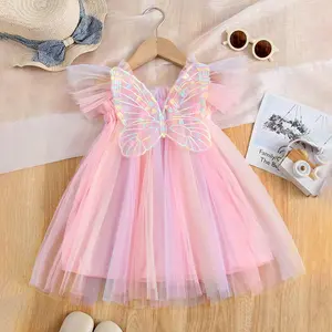 Toddler Girls Clothes for Birthday Party Rainbow Tulle Dress 6M to 4 Years Baby Girls Weddings Mesh Dress Sweet Summer Fairy Butterfly Princess Dress