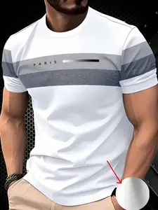 Men's Casual 3D Print Polyester Short Sleeve Fitted T-Shirt, Slightly Elastic Stretchy Knit Fabric, Breathable Comfort, All Seasons Wear