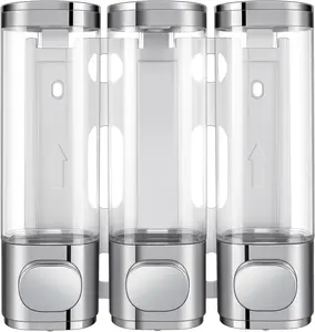 3-in-1 Room Wall Mounted Bathroom Shower Pump Dispenser and Organizer,with Waterproof Label-can be Used for Shampoo,Conditioner, Body Lotion,Body Wash,Bathroom,Kitchen,Hotel(Silvery)