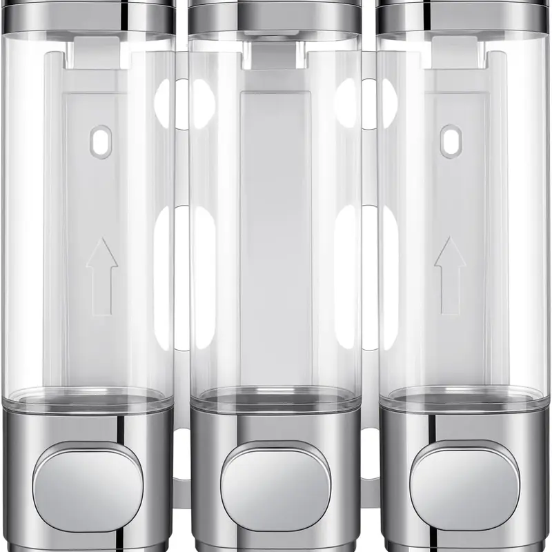 Zoronk 3-in-1 Wall-Mounted Anti-Leak Soap Dispenser with 3 Soap Canisters, Sturdy Press Pump, Waterproof ABS Label Organizer, Corrosion-Resistant ABS Body, Silvery Home Bathroom Supply for Hospitals, Airports
