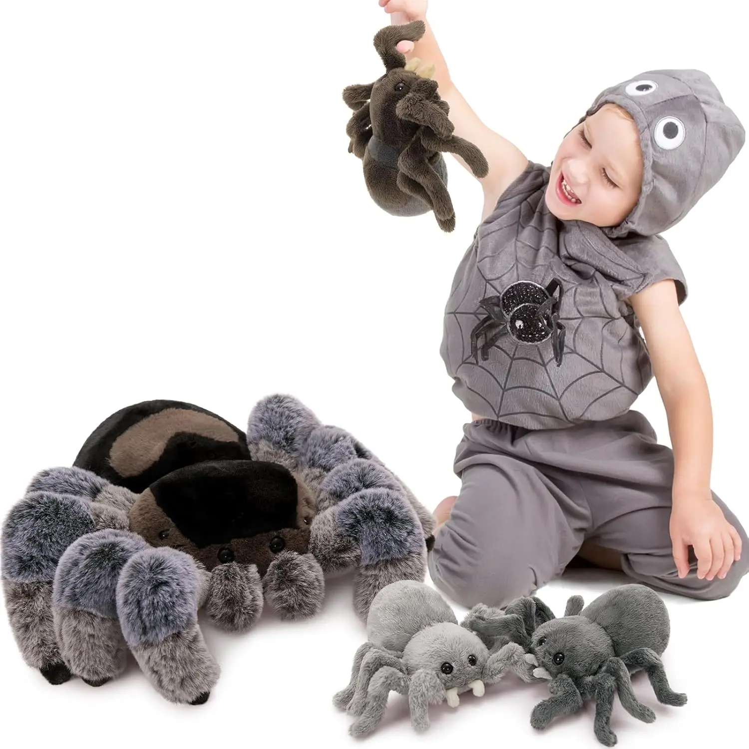 4 count Large Spider Plush, 16inch Mommy Spider Stuffed Animals with 3 , Realistic Plush Toys, Soft Cuddly Gifts for