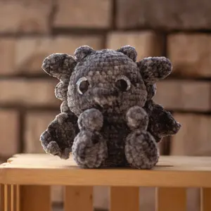 Gray Handmade Crocheted Dragon Stuffed Animal Plushie