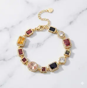 Multicolor Geometric Cluster Bracelet - Gold Filled & Micro Paved CZ