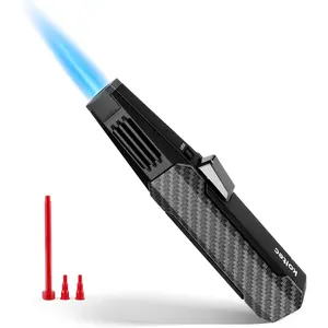 Outdoor Windproof Refillable Butane Cooking Torch Lighter, Adjustable Jet Flame Kitchen Lighter with Safety & Fire Lock, Gift Box Package, Gas Not Included (Black)