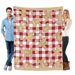 Gingerbread Man Throw Blanket Red White Plaid Checkered Ultra Soft Cozy for Couch Sofa Bed Christmas Theme Microfiber OEKO-TEX Certified 50x60 inches Festive Icons Indoor Outdoor