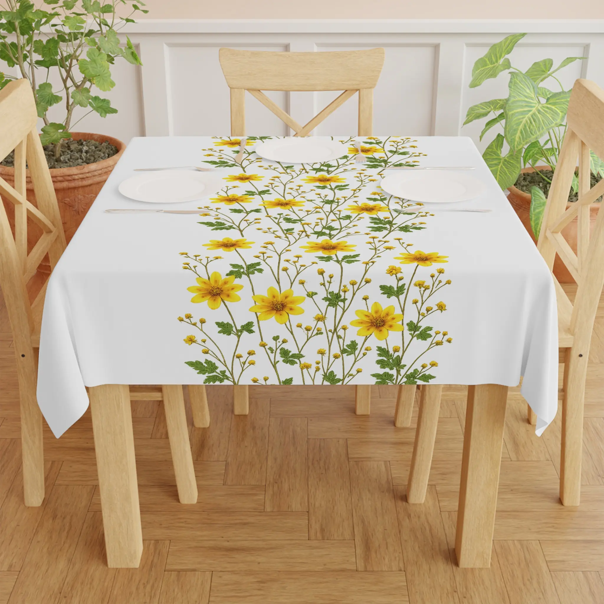 Yellow Wildflower Pattern Tablecloth | Floral Table Linen