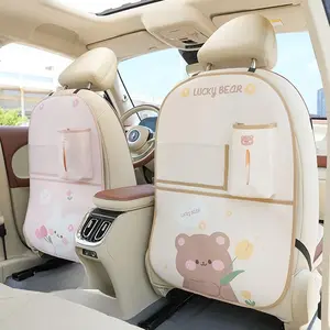 Cute Cartoon Bear Design Car Seat Back Storage Bag, Multi-functional Anti-fouling Protective Pad, Creative Installation Storage Solution for Car