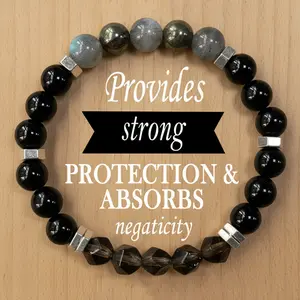 8mm Natural Gemstone Stretch Protection Bracelet, Handmade Unisex Crystal Bracelets for Men & Women, Energy Shield & Halloween Protector Gift, Men's Sport Beaded Bracelet