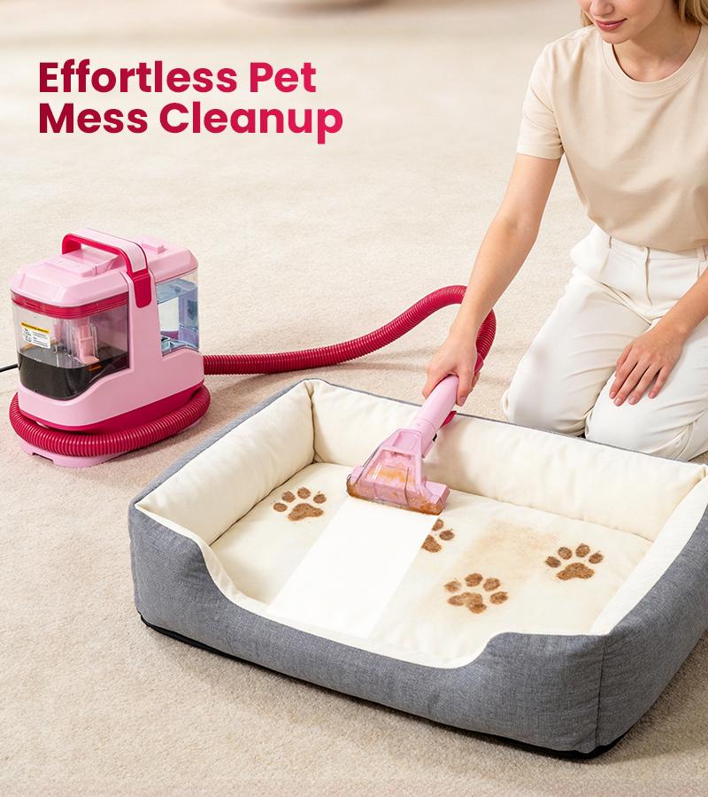 [Memorial Day Sale] Upholstery Carpet Vacuum Cleaner, 18KPa Suction Spot Cleaning Machine for Pet Stains, Carpets, Sofa, Car Seats, Mattress, with 3 Multipurpose Cleaning Tools, 6'' Deep Cleaning Brush | Portable 3-in-1 Little Pink C9S pet lovers