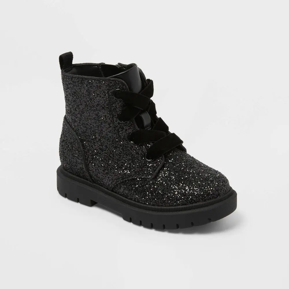 Cat & Jack Toddler Girls' Khloe Ankle Boots - Kids Shoes, Flat, Lace-Up, Rubber Sole, Zip Closure