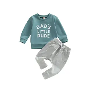 Toddler Baby Boy Fall Clothes Suits Letter Print Long Sleeve Crew Neck Sweatshirts Tops Elastic Waist Long Pants 2Pcs Set