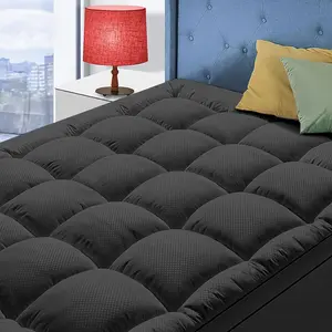 Queen Size Mattress Topper for Back Pain, Cooling Thick Mattress Pad Cover with 8-21 inch Deep, Plush Pillow Top Mattress Topper Overfilled with Down Alternative, Queen Size, Black