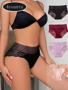 DORSU 4/5 pieces Women's Solid Color Lace Trim Panties, Soft Comfy Breathable Knicker for Daily Wear, Casual Underwear for Lady