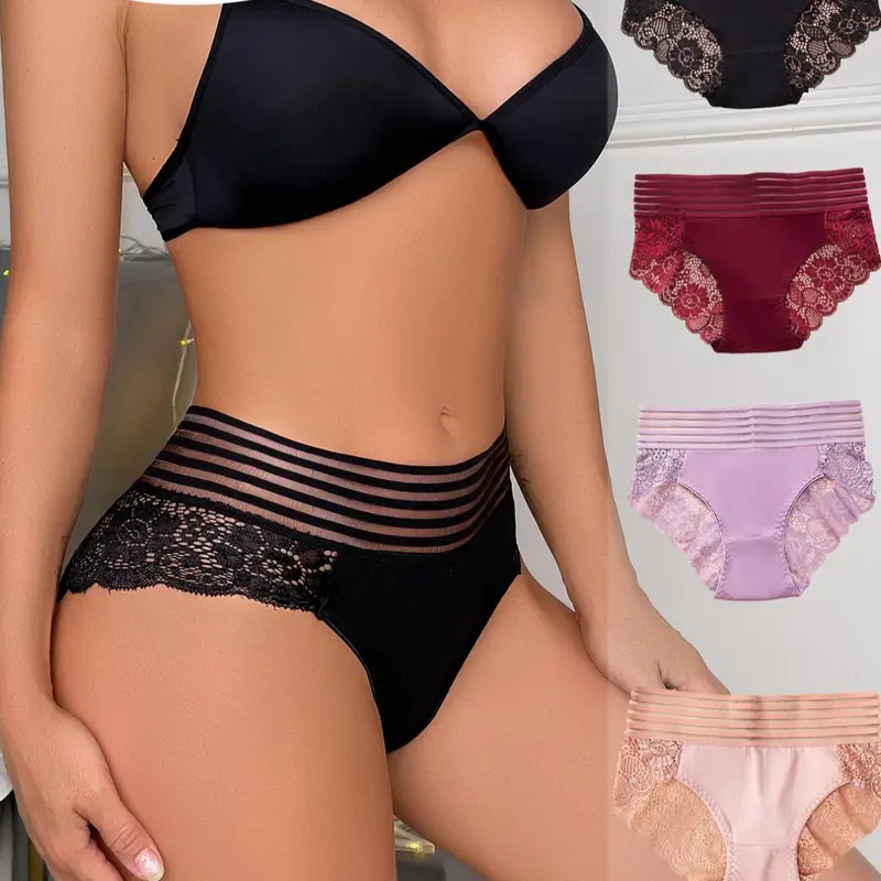 DORSU 4/5 pieces Women's Solid Color Lace Trim Panties, Soft Comfy Breathable Knicker for Daily Wear, Casual Underwear for Lady, Everyday Wear Panties, Fitted Panty