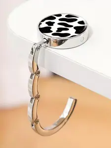 Dmk Foldable Desk Hooks Set, Cute Cow & Leopard Print, Portable Wallet Stand, Travel-Friendly, Easy Carry, Kids' Backpack Holder