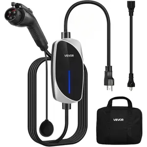 Level 1&2 EV Charger, 16 Amp, Electric Vehicle Portable Charger with 25 ft Charging Cable, 120V-240V, NEMA 6-20P Plug NEMA 5-15 Adapter, LED Indicator, Home Car Charging Station for SAE J1772 EV