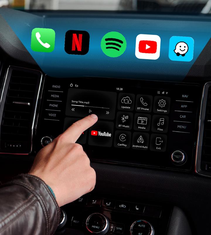 AutoSky Ai Box Lite Air - Wi-Fi and Bluetooth Connectivity, For iPhone & Androids, Requires Wired Apple CarPlay, Expandable Storage with Youtube & Netflix