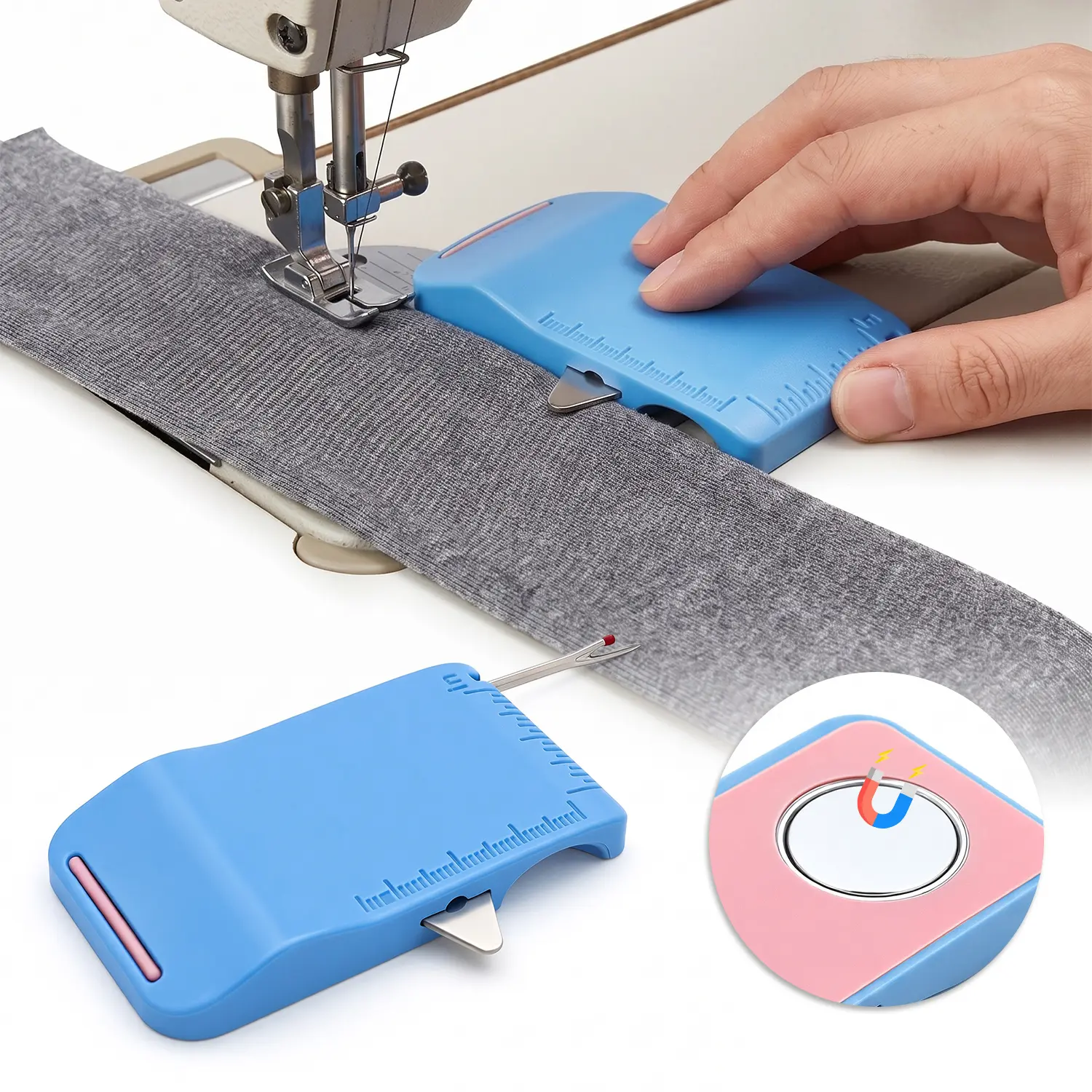 Magnetic Sewing Edge Guide Sleeve Tool, ABS Magnetic Sewing Machine Seam Guide with Built-in Seam Ripper & Clear Ruler Scale, Precise Seam Allowance Tool for Cuffs, Plackets & Topstitching, Universal Sewing Accessory for Sewing Beginners