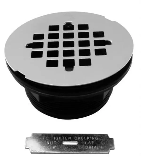 Westbrass D206P-01 PVC Compression Shower Drain - PVD Polished Brass, Plastic Body, Fits 2" Sch. 40 Pipe, Key-Tightened Rubber Gasket, Mounts to Acrylic Pan, Includes Tool for Stalls