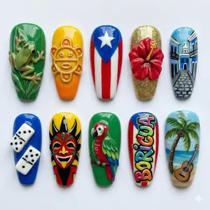 Puerto Rico Press On Nails | Coqui, Taino Sun, Vejigante, Boricua Nail Art