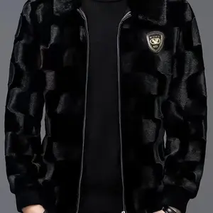 Men's Luxury Faux Mink Coat - Fashionable Turn-Down Collar, Thick and Warm Winter Overcoat with Zipper Closure