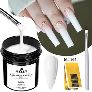 MTSSII 100ml Large Capacity Quick Extension Gel Set, 3pcs Transparent Milky White Finger Hard Gel UV LED Gel Nail Art Design DIY Manicure, French Tips Nails, 6 Colors Available, Includes Nail Brush & Nail Form Tips, Nail Kit for Beginners Gift