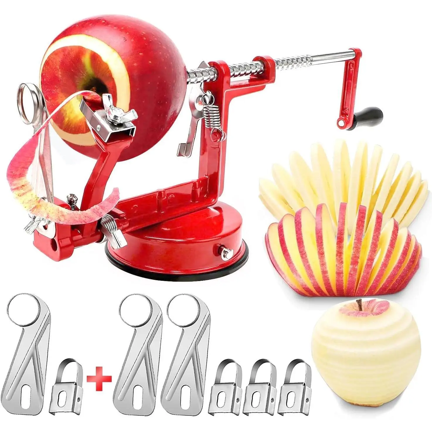 【Summervibes】ZOKOP  Apple Peeler Corer, Long lasting Chrome Cast Magnesium Alloy Apple Peeler Slicer Corer with Stainless Steel Blades and Powerful Suction Base for Apples and Potatoes(Red)