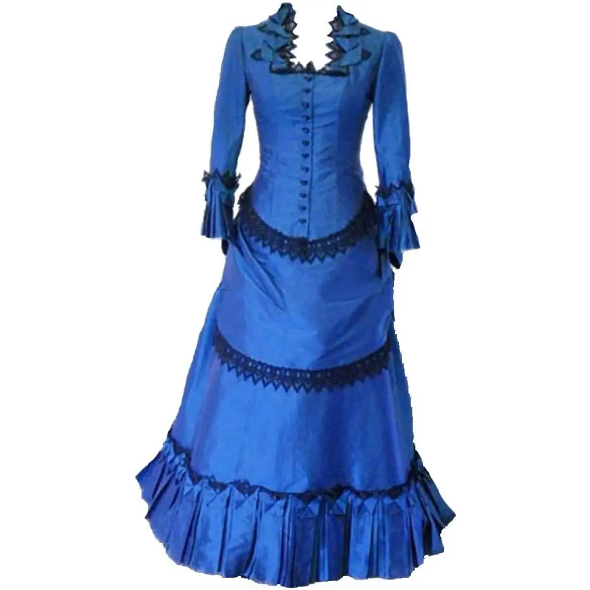 Women‘s Steampunk Victorian Gothic Cosplay Costume Blue Bustle Dress Gown Edwardian Evening Dress