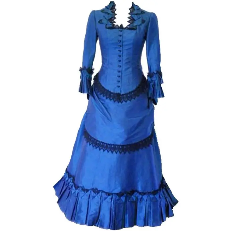 blue edwardian dress Promenade Edwardian period black turquoise Alternative wedding dress –  MJcostume main image 0