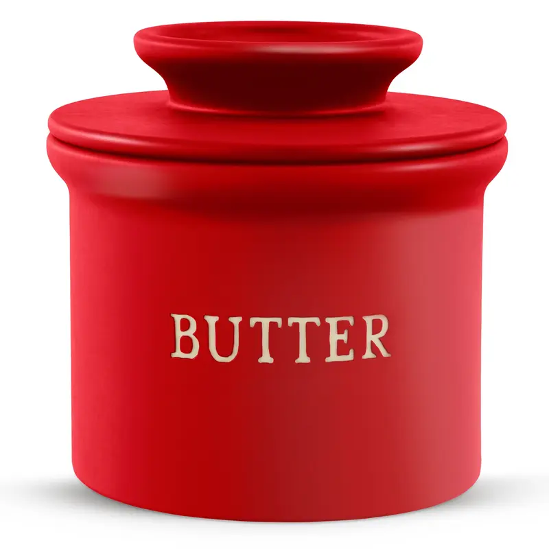 KOOK Farmhouse Collection Ceramic Butter Keeper Dish - Durable, Elegant Large Capacity Canister for Kitchen Preserving