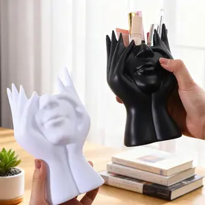 Decorative Facial Makeup Brush Holder, Ceramic Sculpture Design 16.7x10cm, Vanity Cosmetic Storage Box
