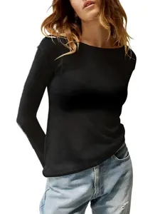Womens Boat Neck Shirts Long Sleeve Lightweight Knit Pullover Sweaters Casual Sheer Blouse Tops