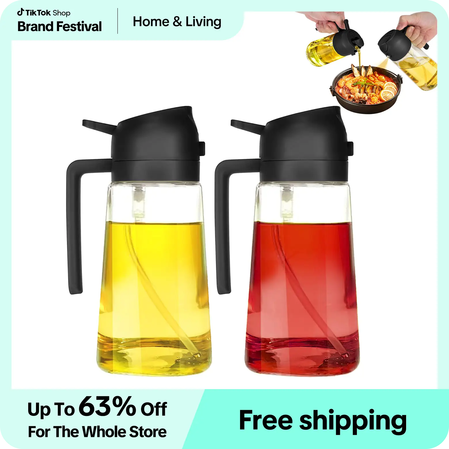 [2-PACK] KitExpert Viral Pour & Spray 2-in-1 Oil Dispenser Glass Bottle For Kitchen, 16oz Oil Spray Bottle, Olive Oil for Cooking, Kitchen Accessories