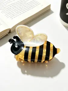 Women's Cute Cartoon Bee Hair Clip, Acrylic Rhinestone Decor, Half-Up Ponytail Shark Clip, Sweet Heart Hair Accessory