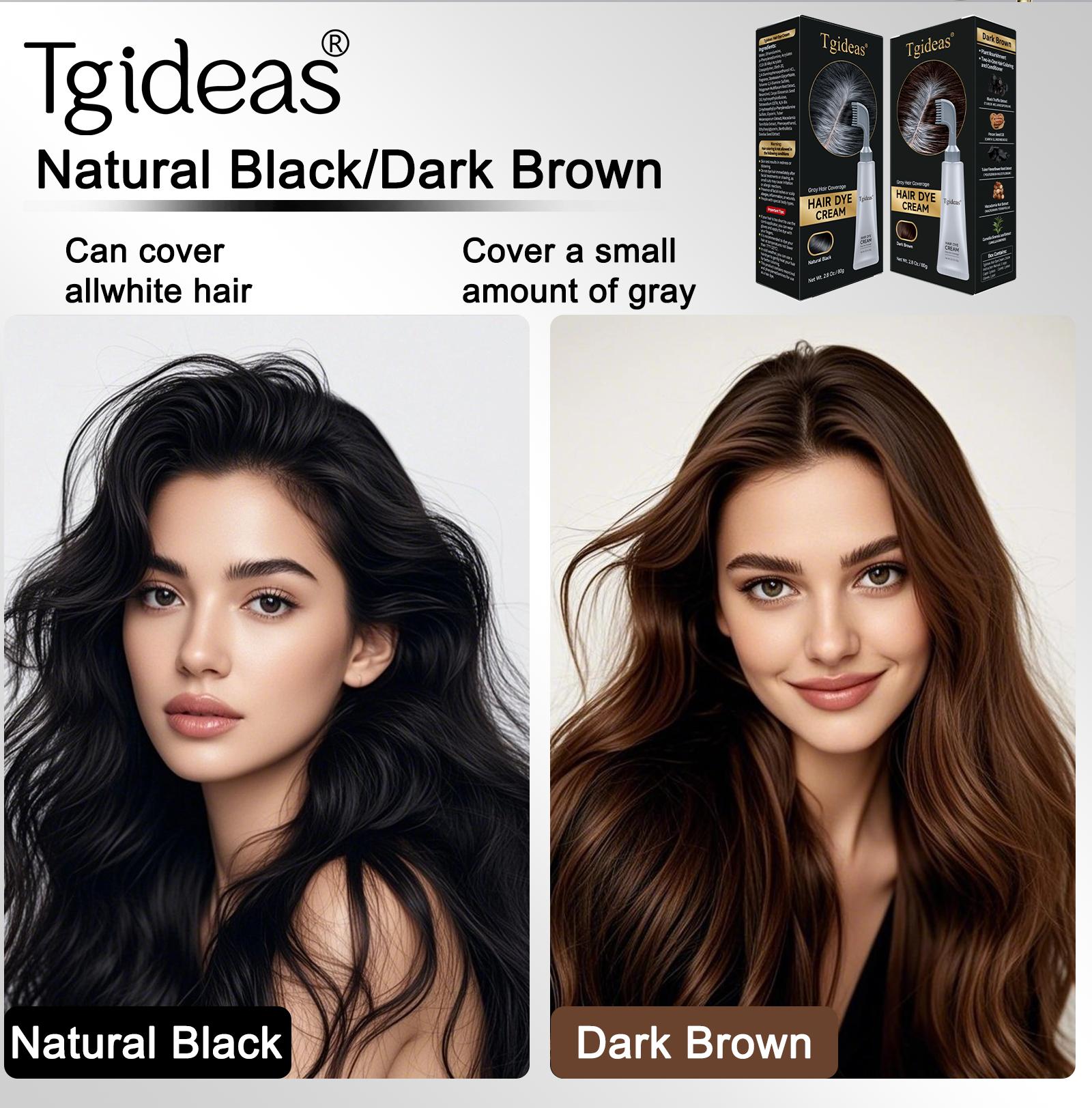 Tgideas Hair Dye Comb / Hair Dye Cream — Portable Home Uset, triple treatment, contains hyaluronic acid, 100% coverage of gray hair, available in black and brown, 1 box (includes hair dyeing tools). #SummerWins #DealsForYouDays