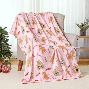 50 x 60 Inches Pink Gingerbread Christmas Throw Blanket Cute Soft Warm Lightweight Blanket for Sofa Bed Gift Decor