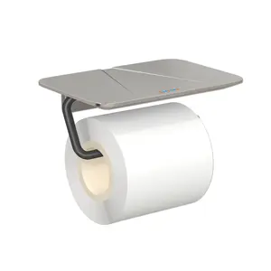 FIESONO Toilet Paper Holder with Storage Shelf - Space-Saving Bathroom Accessory, Rust-Resistant Stainless Steel Household Item with Easy No-Drilling Installation (Adhesive or Screws), Essential House Organizer decor