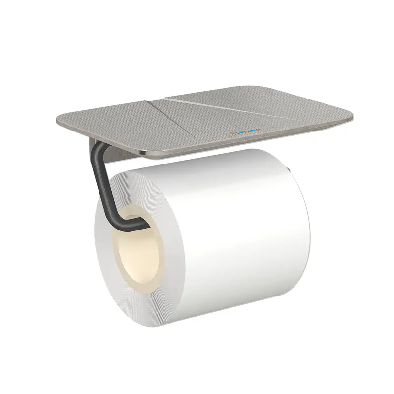FIESONO Modern Portable Rust-Resist Steel Toilet Paper Holder with Rectangle Storage Shelf - Durable Bathroom Decor, Household Organizer, Self-Adhesive or Screws Wall Mount No-Drill Accessories